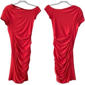 Joseph Ribkoff‎ Mixed Sleeve Length Flattering Ruched Boatneck Red Dress Size 6